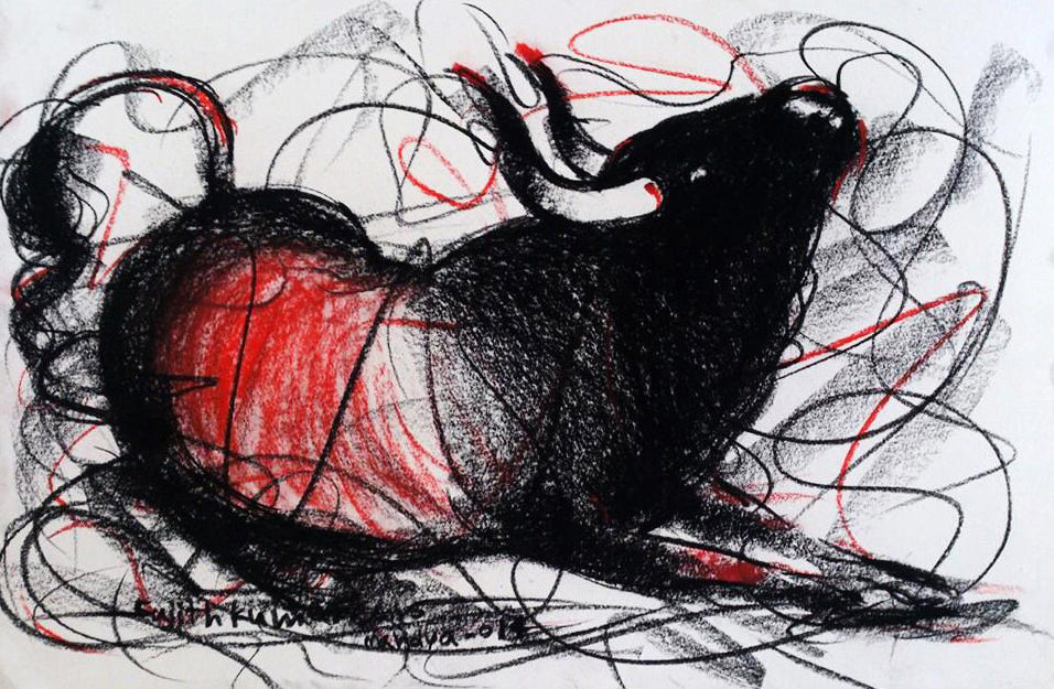 Bull Drawing-132 - SUJITH KUMAR GS MANDYA Art Studio Gallery (SKGSM Art Studio Gallery)