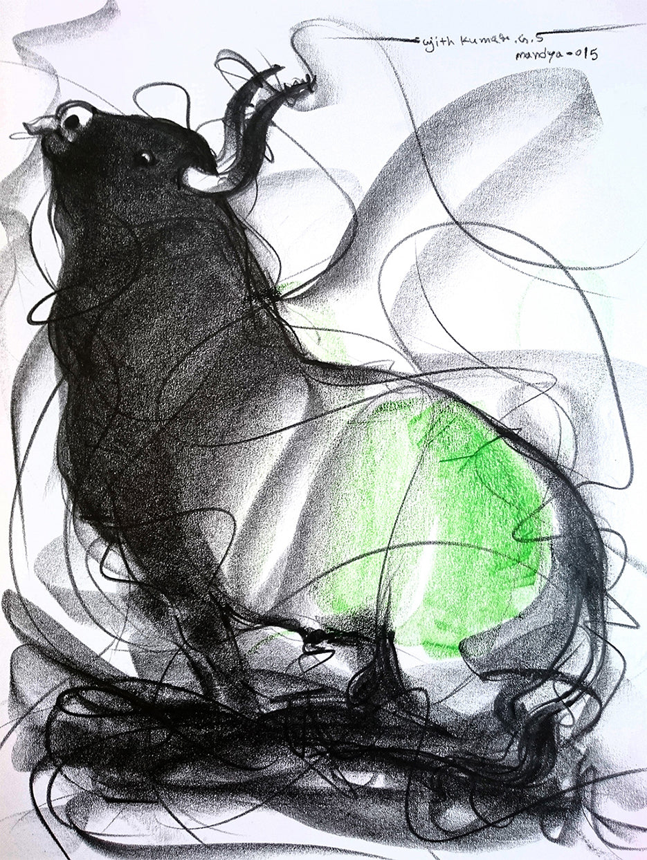 Bull Drawing-600 - SUJITH KUMAR GS MANDYA Art Studio Gallery (SKGSM Art Studio Gallery)