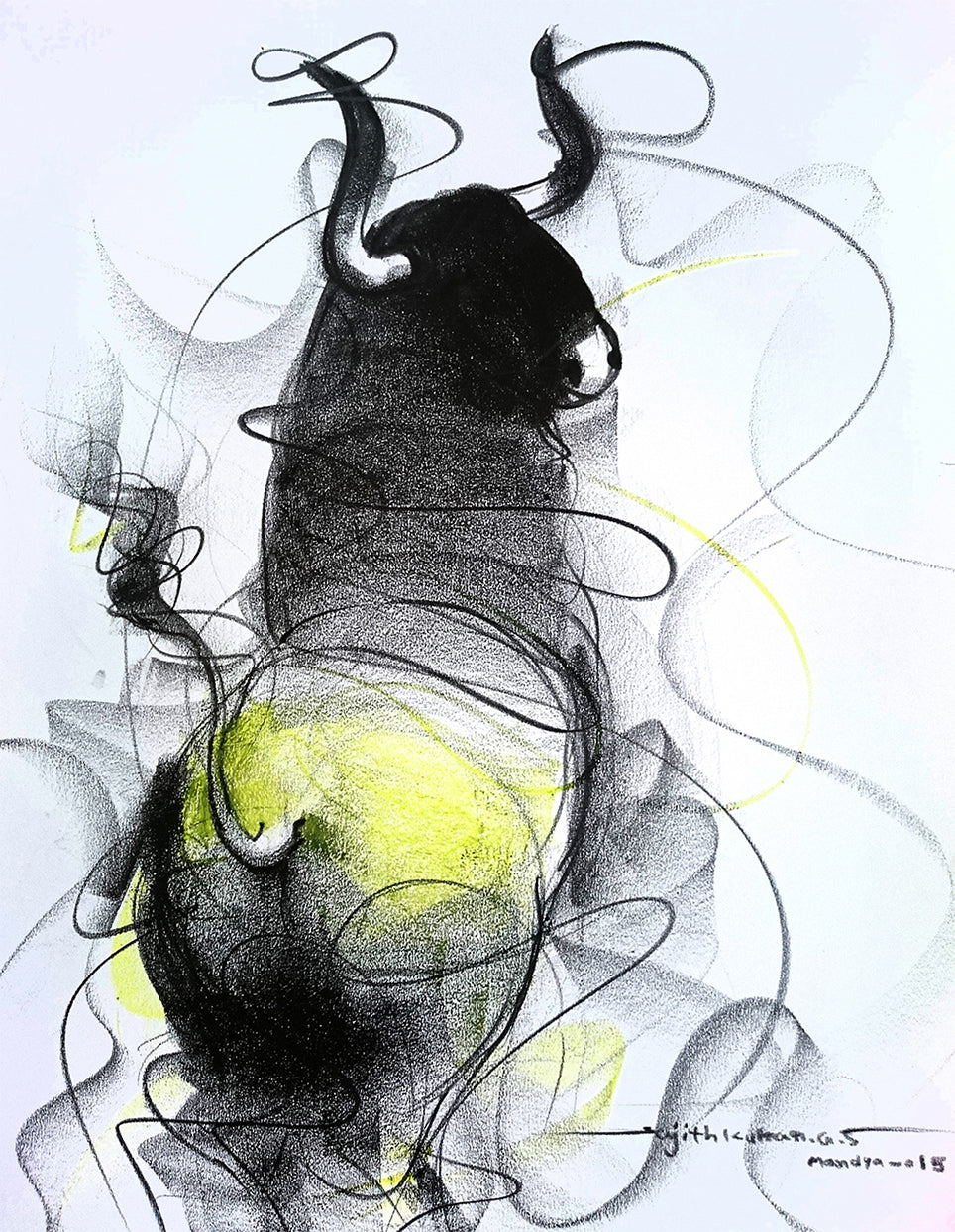 Bull Drawing-601 - SUJITH KUMAR GS MANDYA Art Studio Gallery (SKGSM Art Studio Gallery)