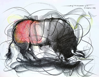 Bull Drawing-602 - SUJITH KUMAR GS MANDYA Art Studio Gallery (SKGSM Art Studio Gallery)