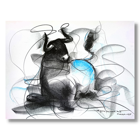 Bull Drawing-604 - SUJITH KUMAR GS MANDYA Art Studio Gallery (SKGSM Art Studio Gallery)