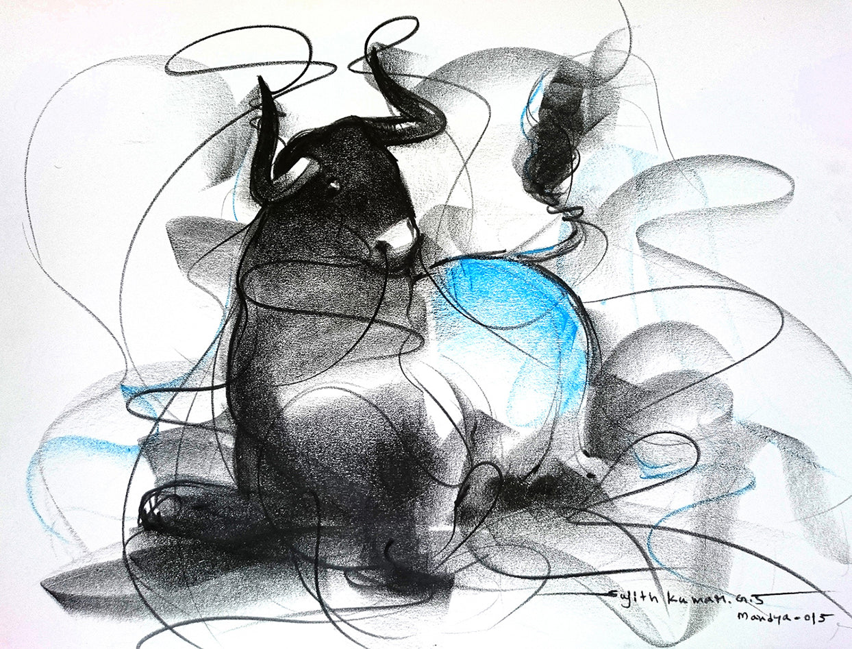 Bull Drawing-604 - SUJITH KUMAR GS MANDYA Art Studio Gallery (SKGSM Art Studio Gallery)