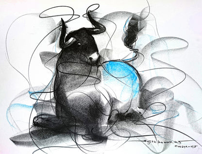 Bull Drawing-604 - SUJITH KUMAR GS MANDYA Art Studio Gallery (SKGSM Art Studio Gallery)