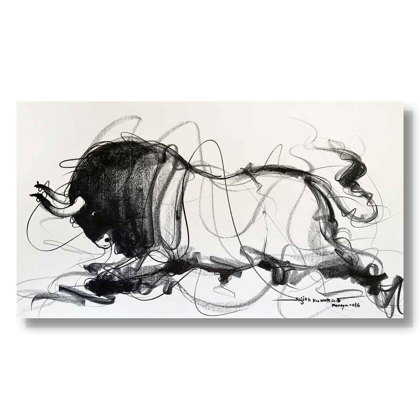 Bull Drawing-640 - SUJITH KUMAR GS MANDYA Art Studio Gallery (SKGSM Art Studio Gallery)