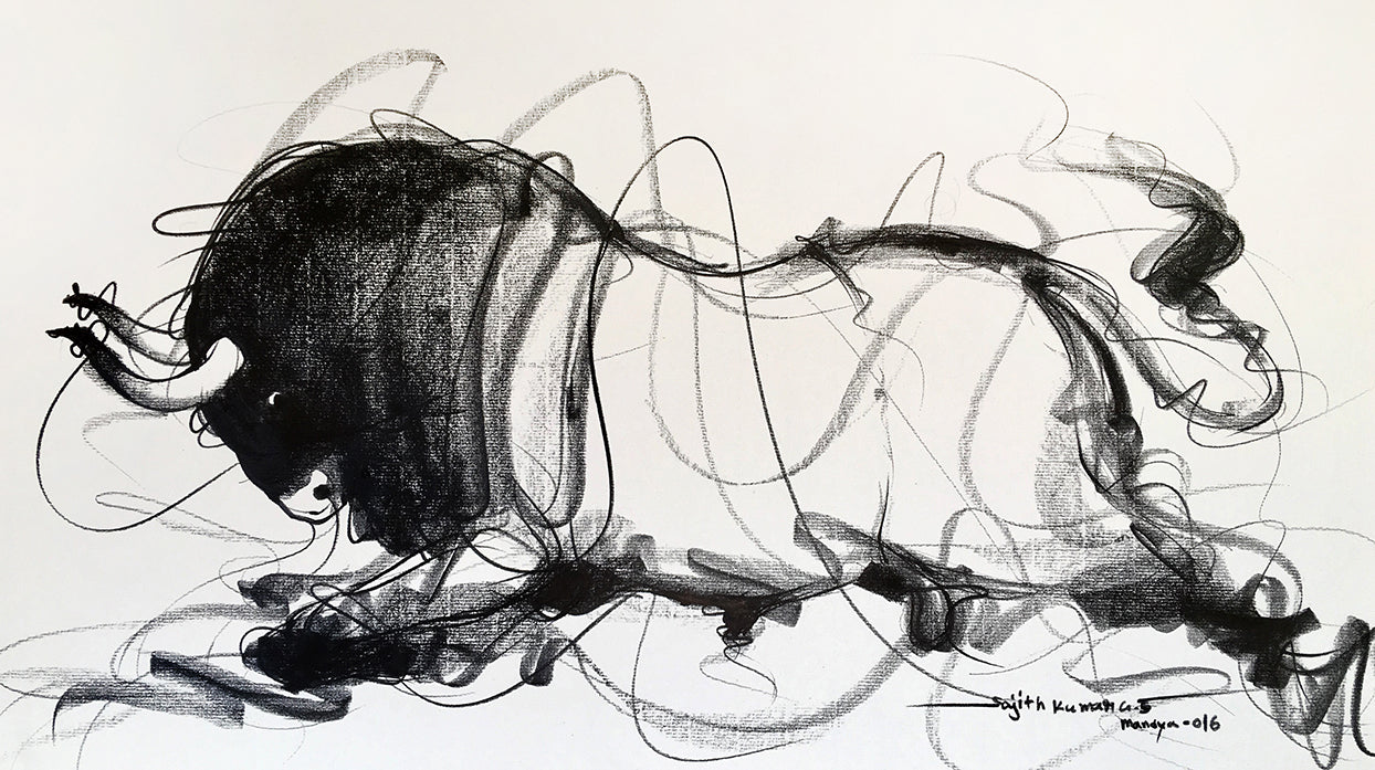 Bull Drawing-640 - SUJITH KUMAR GS MANDYA Art Studio Gallery (SKGSM Art Studio Gallery)